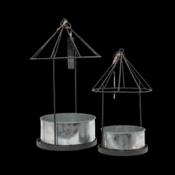 CHEMIN DE CAMPAGNE - Set2 mangeoires oiseaux abreuvoir jardin métal gris 28.5-41cm