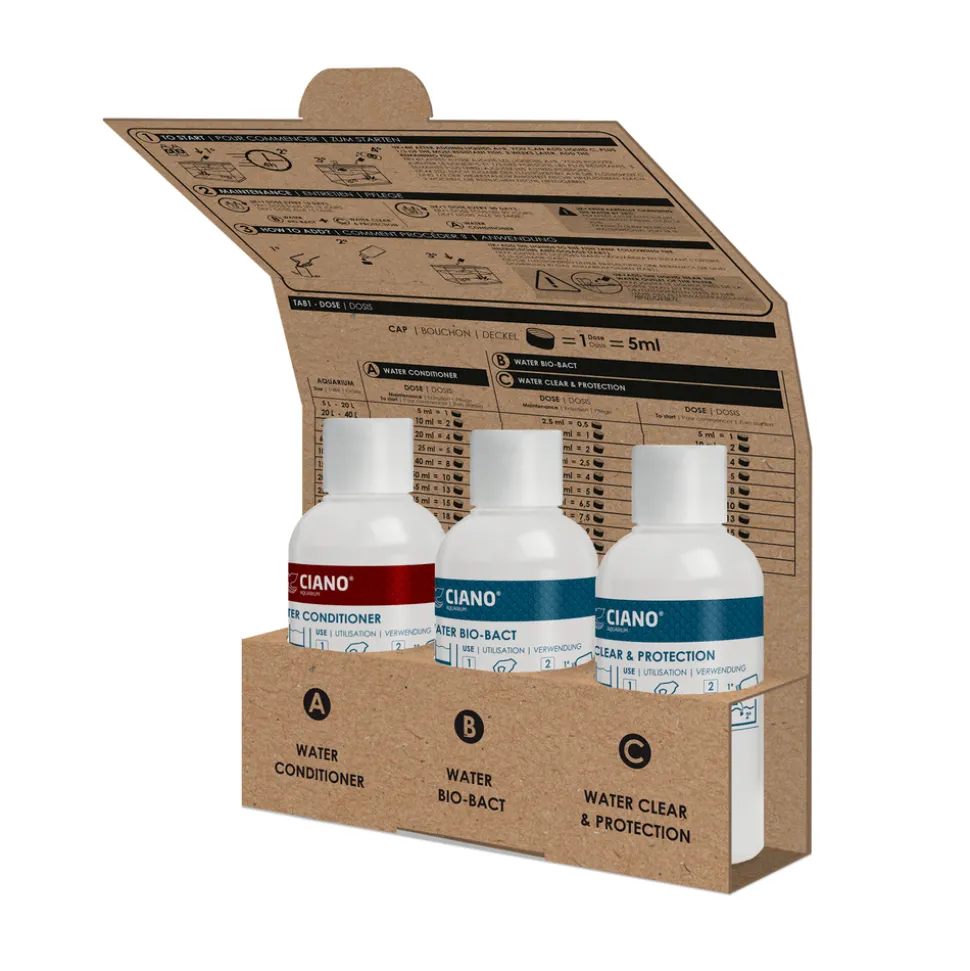 CIANO - Water care - Les indispensables, pack de 3 traitement pour aquarium