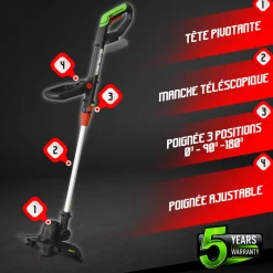 CONSTRUCTOR - Coupe bordures 20v max sans batterie - manche téléscopique - constructor