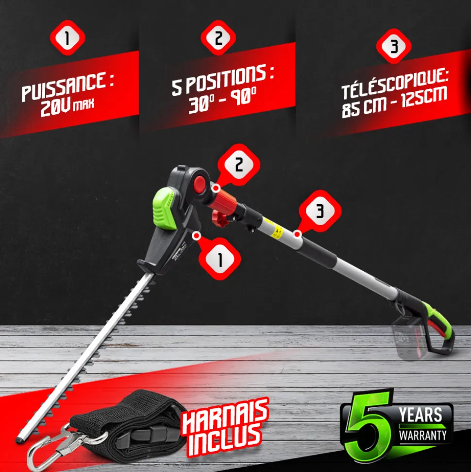 CONSTRUCTOR - Taille haies sur perche 20v max sans batterie - lame 51cm - constructor