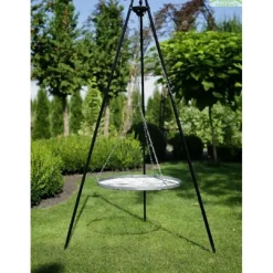 COOK - Barbecue grille de cuisson suspendu en inox 70 cm sur trépied 180 cm
