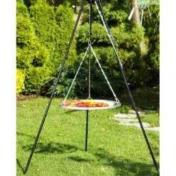 COOK - Barbecue grille de cuisson suspendu en inox 70 cm sur trépied 180 cm