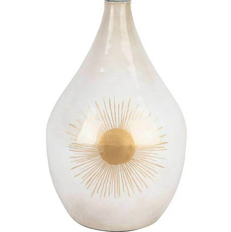 COTE TABLE - Vase fer soleil blanc nacre 25x43cm