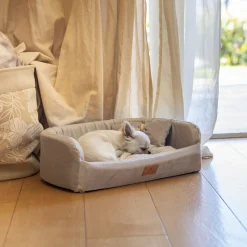 Couchage rembourré lit pour chiens et chats harris 50 lavable, avec coussin, tweed et velours, beige