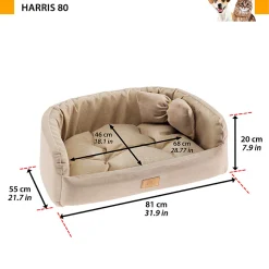 Couchage rembourré lit pour chiens harris 80, lavable, avec coussin, tweed et velours, beige