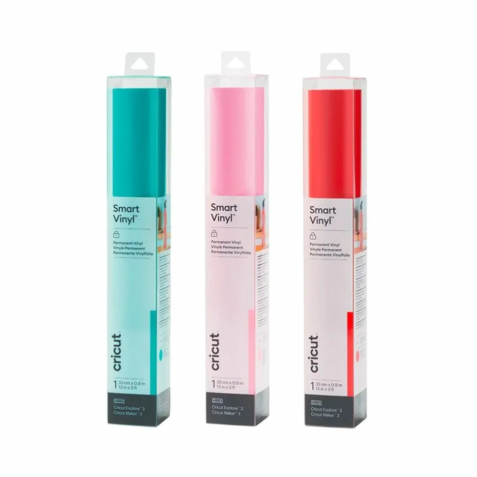 CRICUT - 3 vinyles permanents 91 x 33 cm - aqua, rouge, rose clair