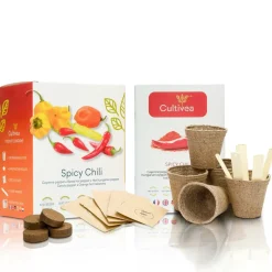 CULTIVEA - Kit Prêt à Pousser Piment - Piment de Cayenne, Piment fort barak, Piment Hungarian, Piment Bonbon, Habanero Orange - DIY