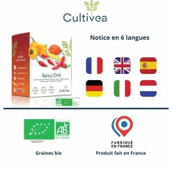 CULTIVEA - Kit Prêt à Pousser Piment - Piment de Cayenne, Piment fort barak, Piment Hungarian, Piment Bonbon, Habanero Orange - DIY