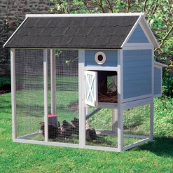 DADU - Poulailler P'tit Chou bois bleu et blanc 3 poules - 150x121,6x140 cm