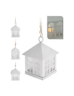 DECO - Petite lanterne maison led 6x8cm blanche 1xcr2032