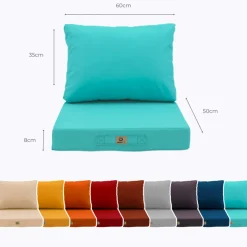 DECO ARTS - Coussins pour salon de jardin déhoussable 50x60cm bleu caraïbes