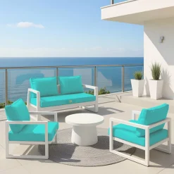 DECO ARTS - Coussins pour salon de jardin déhoussable 50x60cm bleu caraïbes