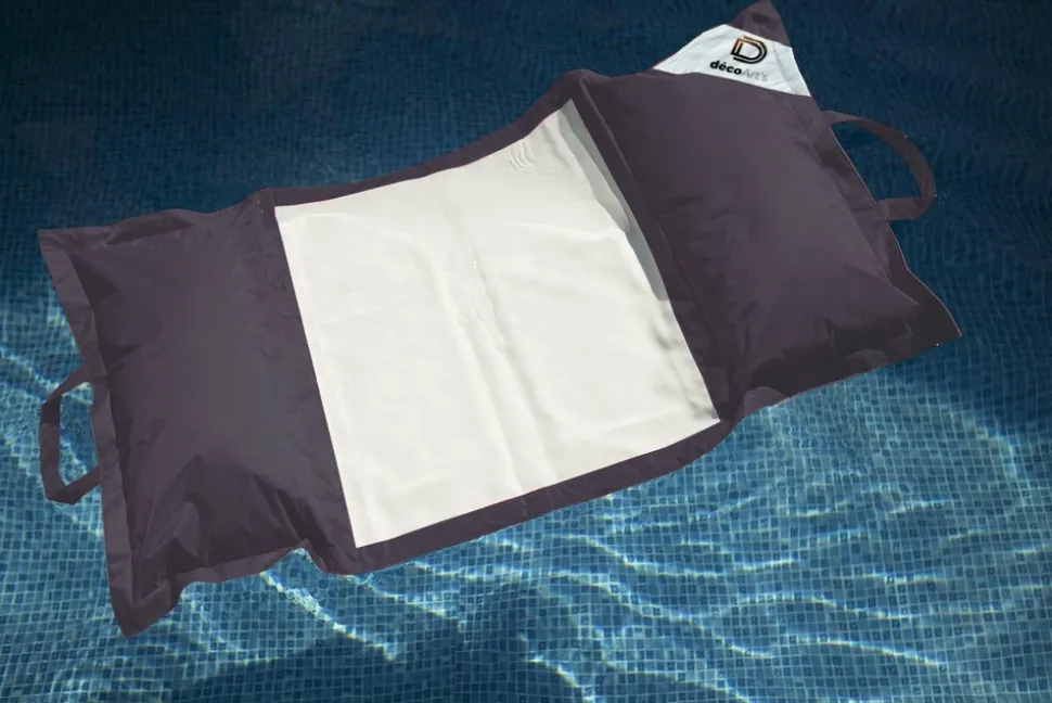 DECO ARTS - Pouf piscine en polyester 170x90 cm gris carbone