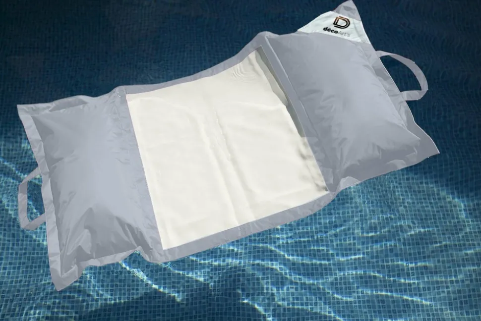 DECO ARTS - Pouf piscine en polyester 170x90 cm gris galet