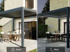 DIRECT ABRIS - Pergola bioclimatique autoportée motorisée 12m² 3x4m gris anthracite stellar - eclairage intégré