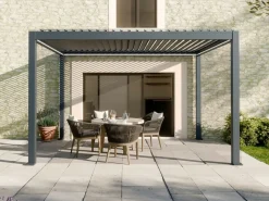 DIRECT ABRIS - Pergola bioclimatique autoportée motorisée 12m² 3x4m gris anthracite stellar - eclairage intégré