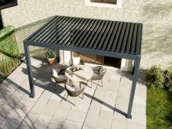 DIRECT ABRIS - Pergola bioclimatique autoportée motorisée 12m² 3x4m gris anthracite stellar - eclairage intégré