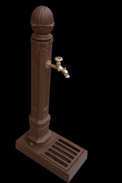 DOMMARTIN - Fontaine borne griffon avec vasque style corten (ral mars 2525) avec robinet colvert dommartin h. 110cm x l. 51cm