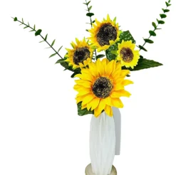 DOWNYPAWS - 4 tournesols artificiels + vase
