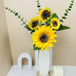 DOWNYPAWS - 4 tournesols artificiels + vase