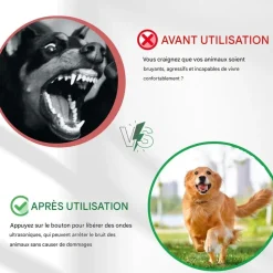 DOWNYPAWS - Aboiement pour chiens, dissuasion à ultrasons rechargeable avec indicateur led et fréquence réglable