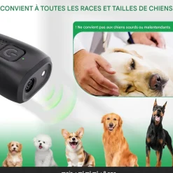 DOWNYPAWS - Aboiement pour chiens, dissuasion à ultrasons rechargeable avec indicateur led et fréquence réglable
