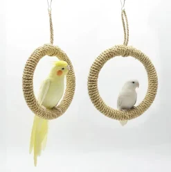 DOWNYPAWS - Balançoire à anneau en paille pour perroquet - support pour cage à oiseaux hamac à poteau