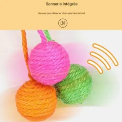DOWNYPAWS - Balle jouet pour chat-jouet suspendu pour chat - boules jaunes, orange et vertes