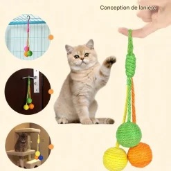 DOWNYPAWS - Balle jouet pour chat-jouet suspendu pour chat - boules jaunes, orange et vertes