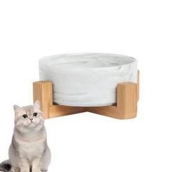 DOWNYPAWS - Bol surélevé en céramique et bois pour chat