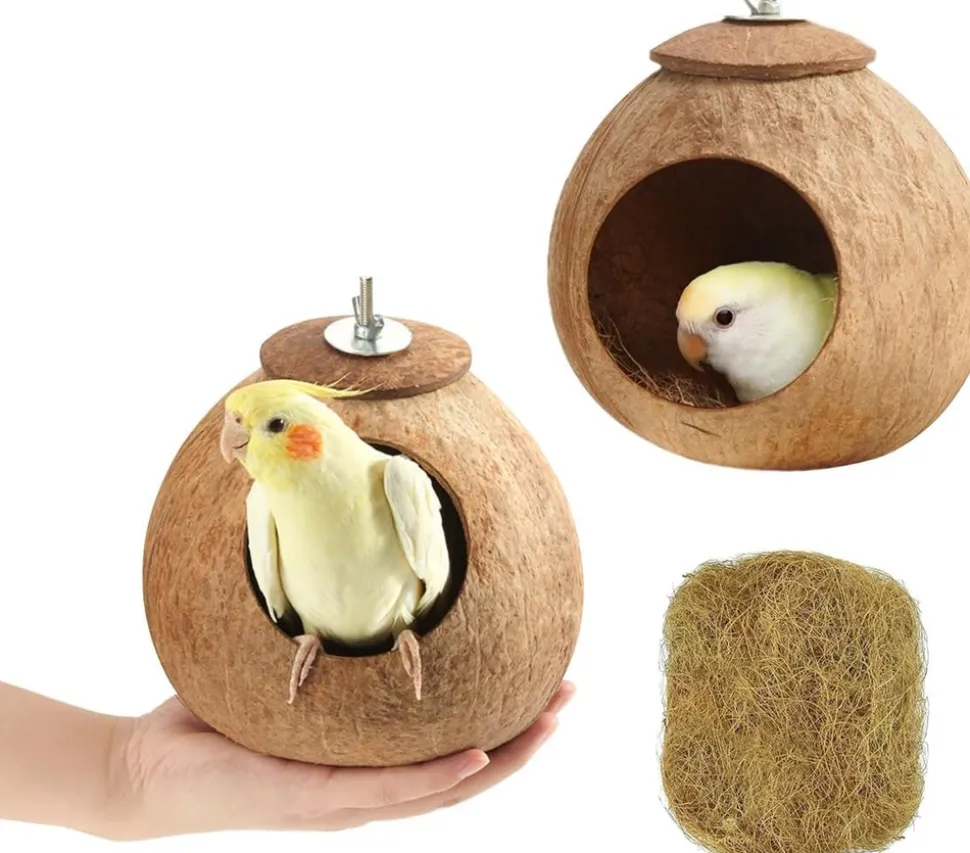 DOWNYPAWS - Boîte d'oiseau en coque de noix de coco pour la reproduction et la décoration