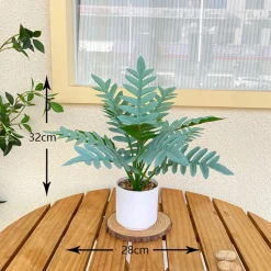 DOWNYPAWS - Bouquet de plantes artificielles + pot de fleurs en feuilles de chrysanthème vert clair