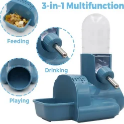 DOWNYPAWS - Bouteille d'eau pour hamster - distributeur automatique anti - fuite, boule 3 en 1 avec support de bol de nourriture