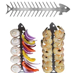 DOWNYPAWS - Brochettes à barbecue en acier inoxydable en forme d'arête de poisson- 2 pièces