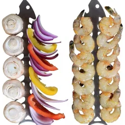 DOWNYPAWS - Brochettes à barbecue en acier inoxydable en forme d'arête de poisson- 2 pièces