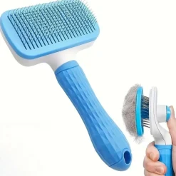 DOWNYPAWS - Brosse autonettoyante en silicone bleu, épilation en une seule touche pour chats et chiens