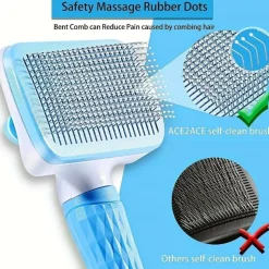 DOWNYPAWS - Brosse autonettoyante en silicone bleu, épilation en une seule touche pour chats et chiens