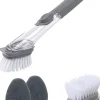 DOWNYPAWS - Brosse de nettoyage de cuisine 2 en 1 à long manche : avec distributeur d'éponge et brosse à vaisselle