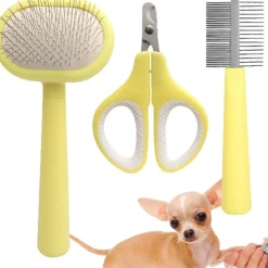 DOWNYPAWS - Brosse de toilettage pour chien et chat ensemble trois pièces- jaune