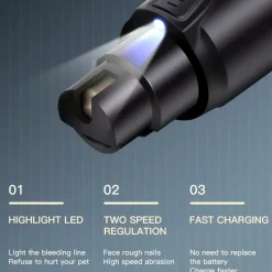 DOWNYPAWS - Broyeur à griffes électrique, batterie lithium, chargement usb pour chats et chiens (petits et moyens)