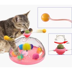 DOWNYPAWS - Canne à pêche pour chat-jouet plateau tournant pour chat et balle-jouet interactif avec boules d'herbe à chat, rose