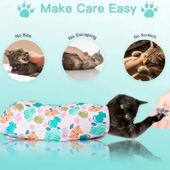 DOWNYPAWS - Chiffon de toilettage anti-évasion pour chat, sac auto-adhésif pour coupe et nettoyage faciles des ongles