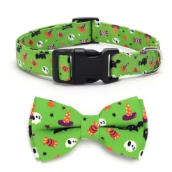 DOWNYPAWS - Collier pour chien d'halloween avec motifs de citrouille, fantôme et chauve - souris taille l : 2,5*60cm vert
