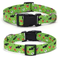 DOWNYPAWS - Collier pour chien d'halloween avec motifs de citrouille, fantôme et chauve - souris taille m : 2,0*50cm vert