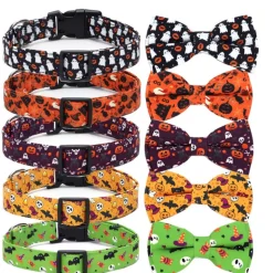 DOWNYPAWS - Collier pour chien d'halloween avec motifs de citrouille, fantôme et chauve - souris taille m : 2,0*50cm vert