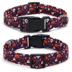 DOWNYPAWS - Collier pour chien d'halloween avec motifs de citrouille, fantôme et chauve - souris taille m : 2,0*50cm violet