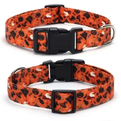 DOWNYPAWS - Collier pour chien d'halloween avec motifs de citrouille, fantôme et chauve - souris taille l : 2,5*60cm couleur orange
