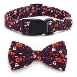 DOWNYPAWS - Collier pour chien d'halloween avec motifs de citrouille, fantôme et chauve - souris taille l : 2,5*60cm violet