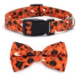 DOWNYPAWS - Collier pour chien d'halloween avec motifs de citrouille, fantôme et chauve - souris taille m : 2,0*50cm couleur orange