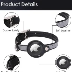 DOWNYPAWS - Collier traqueur gps pour chats et chiens - en cuir synthétique noir xs